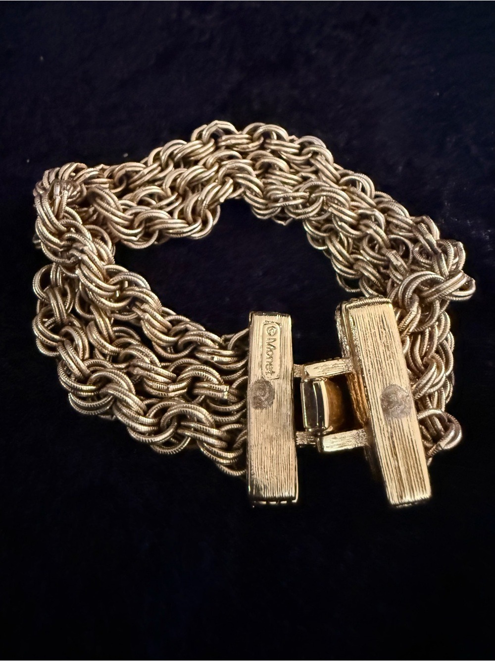Vintage Monet Bolero Collection Gold Tone Textured Rope Link Bracelet Book Piece